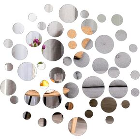 Lusofie Mirror Wall Stickers Adhesive Mirrors for Wall Acrylic Small Circle Mirror for Crafts Making and Mirror Wall Decor 50Pcs (6 Sizes)