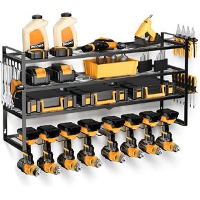 24 Inch Power Tool Organizer Wall Mount, 4 Layer Drill Storage Rack for Garage Storage, Workshop Organization, Optimizing Floor Space