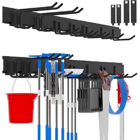 KJE Garage Tool Organizer Wall Mount, Heavy Duty 48 Inches Garden Tool Storage Organization, Yard Shed Rack, Tool Holder for Hanging Rake Broom Mop, with 7 Adjustable Metal Hooks, Max Load 440lb