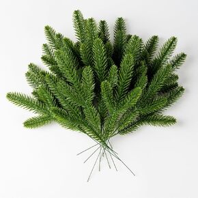 40 Pcs Artificial Pine Branches Christmas Greenery Stems DIY Plants -11.4 x 3.2 inch Pine Needles Accessories for Christmas Wreath Craft Garland Home Garden Decor