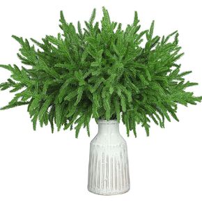 peony man 15 Pcs Christmas Norfolk Pine Branches 18" Artificial Pine Needles Faux Norfolk Pine Stems Fake Greenery Branches for Vase DIY Crafts Xmas Garland Wreath Indoor Outdoor Home Garden Decor