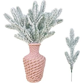 14Pcs 11" Snow Frosted Artificial Pine Needle Branches, Greenery Stems Fake Snow-Covered Winter Pine Branches for Christmas Crafts, Wreaths, Garlands, and Holiday Decor (14)