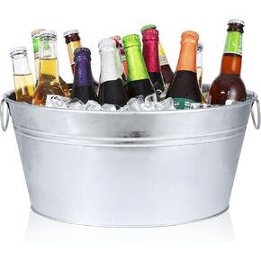 Large Ice Bucket, 4.5-Gallon Galvanized Tin Beverage Tub with Handle, Rust-Resistant Metal Beer Bucket for Beer Sparkling Whisky Wine Cocktails (Style-1)