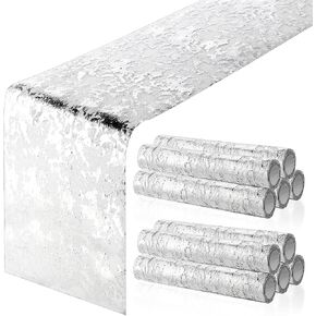 10 Pieces Metallic Table Runner Silver Sequin Table Runner Glitter Mesh Table Runner for Party, Wedding, Birthday, Christmas, Thanksgiving Decorations ( 11 X 110 Inches )