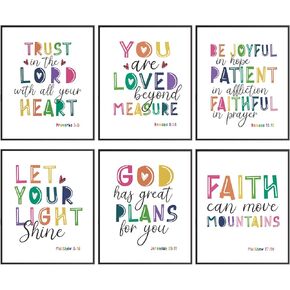 Bible Verse Wall Art, Scripture Wall Art, Christian Wall Art for Kids, Boys, Girls Bedroom Wall Decor, Religious Gifts for Kids, Psalms Proverbs God Wall Decor, Positive Inspirational Quotes Poster