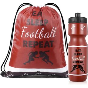 Talltalk Football Water Bottle 24oz Football Plastic Water Bottle with Drawstring Bag Football Party Favors Sports Water Bottles for Men Sports Lovers Football Gifts Fall Sports (12 Pcs)