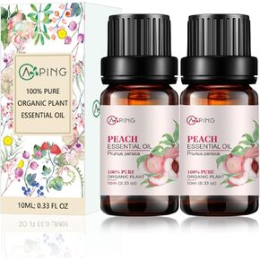 2-PACK Peach Essential Oil - 100% Pure Organic Natural Plant (Prunus persica) Peach Oil for Diffuser, Aroma, Spa, Massage, Yoga, Perfume, Body - 2x10ML