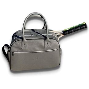 niceaces- LAVA PremiumTennis Duffle Bag, Made of Pebble Vegan Leather, Can fit can fit up to 2 Tennis Racquets or Pickleball Paddles, Spacious Gym Bag, Shoulder Bag with Handles and Long Strap- Grey