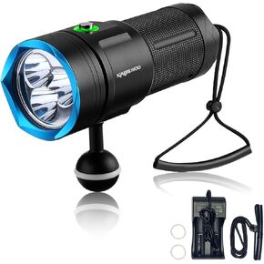 DVF06 Professional Scuba Diving Light,6000 Lumens Super Bright Diving Flashlight,5 Modes with Power Indicator,IP68 Waterproof Underwater Flashlight,Rechargeable Underwater Video Light