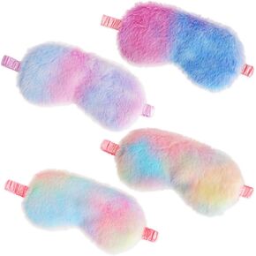 4 Pieces Soft Furry Eye Mask, Plush Sleeping Eye Cover, Rainbow Color Eye Blindfold with Elastic Strap and Silky Back, Cute Comfortable Sleep Mask, Faux Fur Eye Shade for Travel, Nap, Party Supply