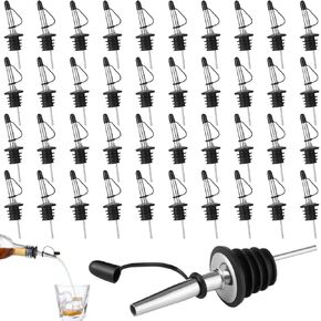 120 Pcs Liquor Bottle Pourers, Stainless Steel Liquor Pour Spouts, Wine Pourer with Dust Cap, Leak-proof Bottle Dispenser for Oil Beer Water Vinegar