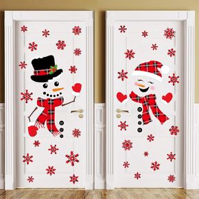 Christmas Door Stickers Plaid Snowman Snowflake Large Decals for Winter Xmas Home Refrigerator Wall Window Decor, 9.8 x 11.8 Inch, 8 Sheets
