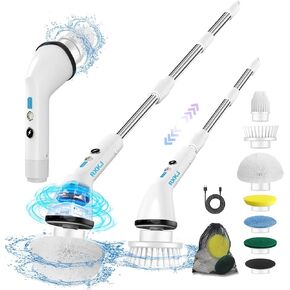 Electric Spin Scrubber - Cordless Cleaning Brush, Electric Cleaning Brush with 6 Replaceable Brush Heads, Shower Scrubber with Adjustable Handle, Household Electric Shower Brush for Bathroom/Tile