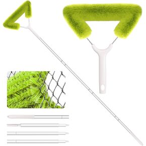 Window Screen Cleaning Brush with 62in Extension Pole, Innovative Fibre Mesh Screen Cleaner for Window Mesh, Patio Screens, Blinds, Fans and Air Conditioners, for Dry or Wet Use