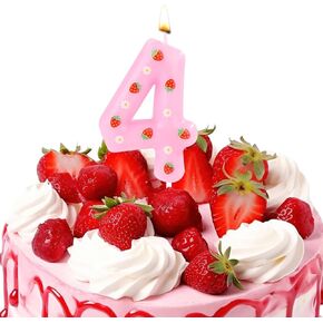 Strawberry Number Candle, Cute Pink Number Candle Birthday Cake Number Candles Berry Number Candles Number Candles for Cake Topper Party Supplies (Number 2)