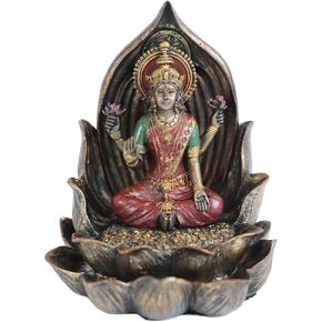 Ebros Hindu Goddess of Prosperity Lakshmi Seated On Lotus Throne Backflow Cone Incense Burner Statue 6" Tall Hinduism Vastu Altar Decor Figurine