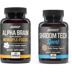 ONNIT Premium Alpha Brain Bundle - Nootropic Brain Supplement (90 Count) for Focus, Concentration & Memory + Shroom Tech Sport for Exercise, Energy & Cardiovascular Performance (28 Count)