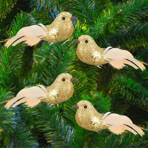 12 Pcs Artificial Christmas Dove Birds with Clip, White Feather Xmas Tree Ornaments Wreath Flower Arrangement Supplies for Party Wedding Decor DIY Craft Gifts