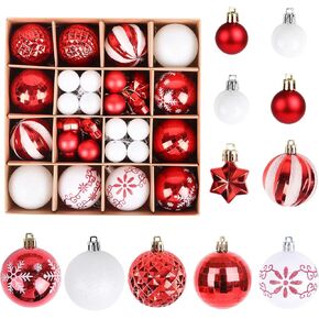 Christmas Balls Ornaments Set, 44 Pcs Xmas Shatterproof Plastic Baubles Hanging Balls for Christmas Tree Holiday Party Wedding Decoration (Pink & White)
