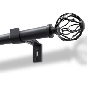 Heavy Duty Curtain Rods for Windows,1 inch Curtain Rod Black Curtain Rod with Classical Finials 30″-120″, Adjustable Curtain Rod,Outdoor Curtain Rod, Black