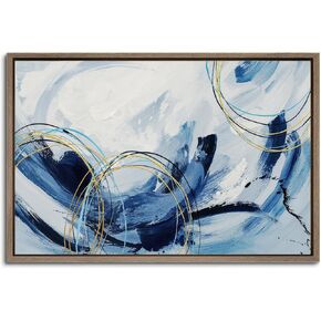Palette Dreams Framed Canvas PaintingWall ArtElegant Blue Abstract ArtworkModern PaintingBeautiful Wall DecorStunning Print for Living RoomBedroom or Office (Framed 24" x 16" Blue Abstract Lines A)