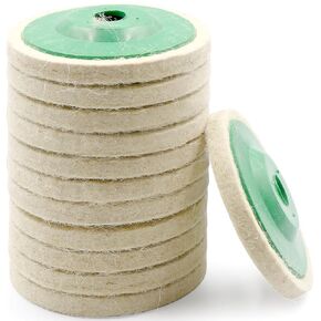 12 Pack 4 Inch Round Wool Felt Disc Wheel Pad, for 100 Angle Grinder, Buffing Polishing Buffer Bore Dia-White & Green