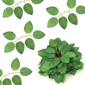 50pcs Floroom Artificial Green Leaves, Rose Leaves Artificial, Bulk Fake Leaves Greenery Leaves for DIY Wedding Birthday Party Bridal Shower Bouquets Centerpieces Home Decorations