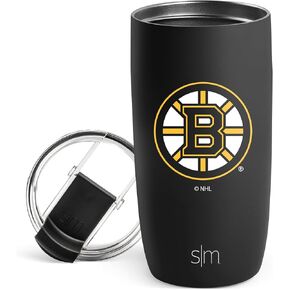 كوب قهوة بسيط وحديث مرخص رسميًا من NHL Boston Bruins بسعة 16 أونصة مع غطاء قلاب | كوب ستانلس ستيل | هدايا الهوكي للرجال والنساء | مجموعة فوييجر | بوسطن بروينز
