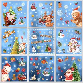 9 Sheets Christmas Window Clings, Double Side Printed Christmas Window Decorations, Christmas Window Stickers with Snowman, Christmas Window Decals for Glass Windows Winter Party Supplies