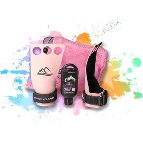 Black Volcanic- Crossfit Grips, Carbon Hand Grips for Women in Pink, Grips for Gymnastics bars, Crossfit, Grips for weight lifting, FREE Pink Liquid Chalk and Mesh bag.
