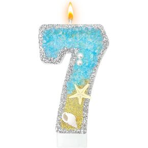 birthday cake candles, beach starfish sequin number cake candles, beach birthday party decorations, birthday party cake toppers (8)