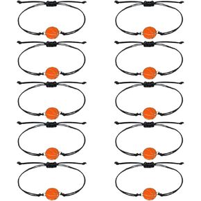 Honbay 10PCS Adjustable Braided Rope Basketball Charms Bracelets Enamel Alloy Basketball Woven Cord Bracelets Inspirational Sports Ball Bracelets for Sport Team Sports Party Favors (A)