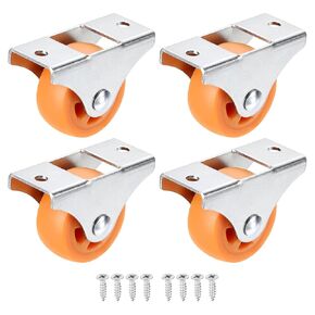PATIKIL 2" Rigid Fixed Plate Caster Wheels, 4 Pack Low Profile Caster PP Wheels with M4 Screws Total Load Capacity 132 Lbs for Drawers Cabinet Rolling Furniture, Orange