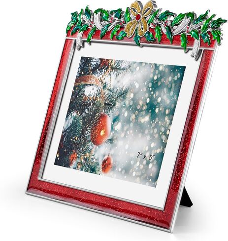 زينة عيد الميلاد إطار الصورة 5x7 ندفة الثلج عيد الميلاد المعادن عرض الصور إطارات الصور مع زجاج عالي الوضوح أفكار هدية أمامية منضدية ديكور المنزل (ندفة الثلج) in Saudi Arabia