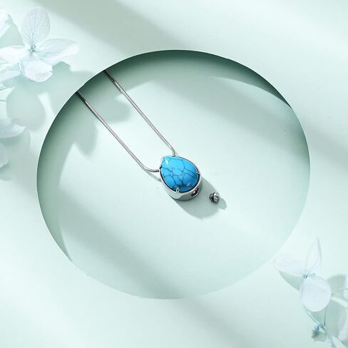 دمعة مع قطرة الماء الفيروزية الفولاذ المقاوم للصدأ جرة قلادة قلادة مجوهرات الحرق هدايا للنساء والفتيات تذكارية تذكار رماد حامل مجوهرات in Kuwait