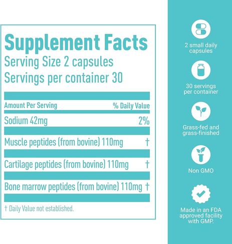 مجمع الببتيد للعظام والمفاصل مدعوم بتقنية Hydropeptex | مزيج ممتاز من نخاع العظام الذي يتغذى على العشب والعضلات + الببتيدات الغضروفية | يعزز صحة العظام والمفاصل | 60 كبسولة in Saudi Arabia