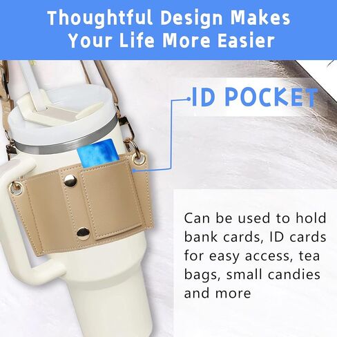 حامل بهلوان مع حزام، حامل أكواب قهوة من الجلد قابل لإعادة الاستخدام، أكياس زجاجات مياه للمشروبات مع حزام قابل للتعديل من أجل يتي وستانلي 30 أونصة و40 أونصة (كاكي) in Kuwait