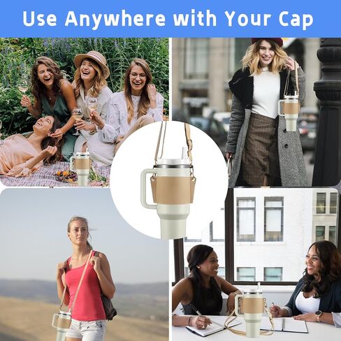 حامل بهلوان مع حزام، حامل أكواب قهوة من الجلد قابل لإعادة الاستخدام، أكياس زجاجات مياه للمشروبات مع حزام قابل للتعديل من أجل يتي وستانلي 30 أونصة و40 أونصة (كاكي) in Kuwait