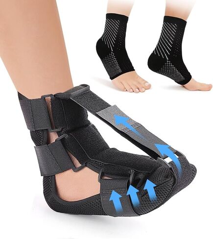 Night Splint for Plantar Fasciitis For Women Men, Achilles Tendonitis Brace with A Pair Plantar Fasciitis Compression Socks, Adjustable Orthopedic Foot Drop Brace for Foot Pain Relief, M in Saudi Arabia