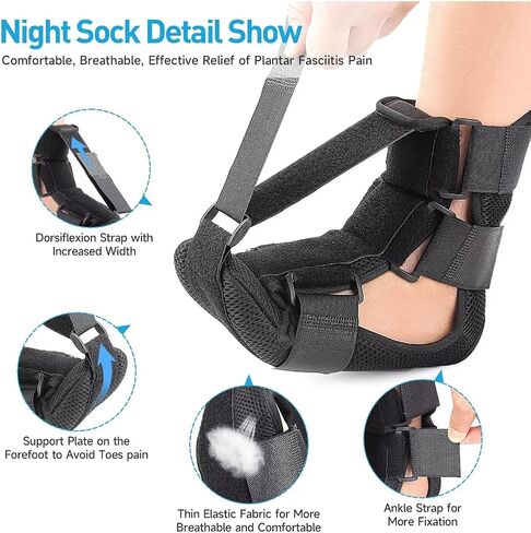 Night Splint for Plantar Fasciitis For Women Men, Achilles Tendonitis Brace with A Pair Plantar Fasciitis Compression Socks, Adjustable Orthopedic Foot Drop Brace for Foot Pain Relief, M in Saudi Arabia