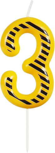 ZHIHUI Birthday Candle Construction Themed Birthday Party Decoration, Yellow and Black Striped Happy Birthday Cake Candle, Boys Girls Kids Birthday Cake Topper Reunions Theme Party Supplies (Number 3) in Saudi Arabia