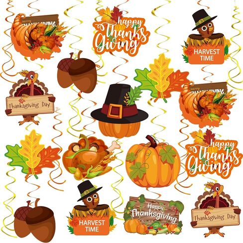 Thanksgiving Hanging Swirls Decorations 50 Pcs Fall Harvest Party Ceiling Streamers,Turkey Decor for Indoor-Outdoor Home Office Autumn Party Supplies in Saudi Arabia