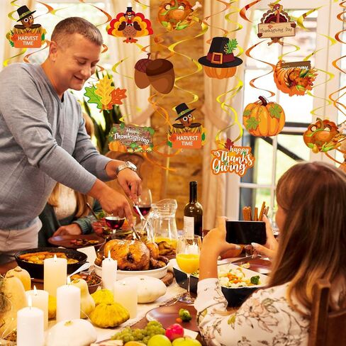 Thanksgiving Hanging Swirls Decorations 50 Pcs Fall Harvest Party Ceiling Streamers,Turkey Decor for Indoor-Outdoor Home Office Autumn Party Supplies in Saudi Arabia