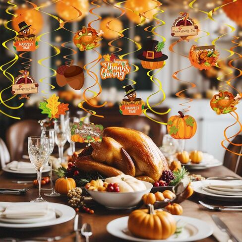 Thanksgiving Hanging Swirls Decorations 50 Pcs Fall Harvest Party Ceiling Streamers,Turkey Decor for Indoor-Outdoor Home Office Autumn Party Supplies in Saudi Arabia