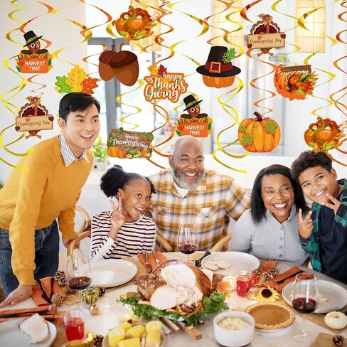 Thanksgiving Hanging Swirls Decorations 50 Pcs Fall Harvest Party Ceiling Streamers,Turkey Decor for Indoor-Outdoor Home Office Autumn Party Supplies in Saudi Arabia