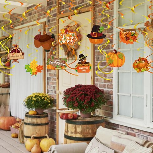 Thanksgiving Hanging Swirls Decorations 50 Pcs Fall Harvest Party Ceiling Streamers,Turkey Decor for Indoor-Outdoor Home Office Autumn Party Supplies in Saudi Arabia