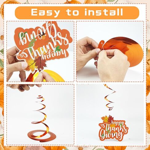 Thanksgiving Hanging Swirls Decorations 50 Pcs Fall Harvest Party Ceiling Streamers,Turkey Decor for Indoor-Outdoor Home Office Autumn Party Supplies in Saudi Arabia