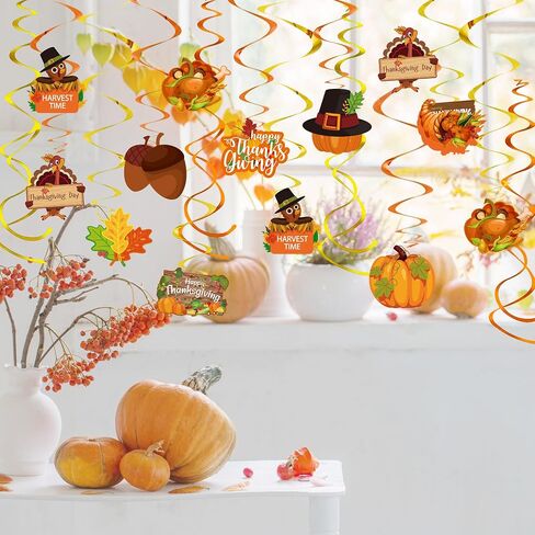 Thanksgiving Hanging Swirls Decorations 50 Pcs Fall Harvest Party Ceiling Streamers,Turkey Decor for Indoor-Outdoor Home Office Autumn Party Supplies in Saudi Arabia