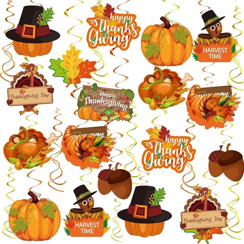 Thanksgiving Hanging Swirls Decorations 50 Pcs Fall Harvest Party Ceiling Streamers,Turkey Decor for Indoor-Outdoor Home Office Autumn Party Supplies in Saudi Arabia