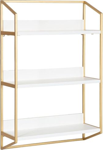 Kate and Laurel Hylton Modern Glam 3-Tier Floating Wall Shelf, 18 x 7 x 28, White and Gold, Charming Tiered Shelving with Three Levels for Display and Storage in Saudi Arabia